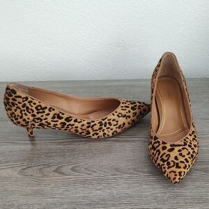 Near New Vionic Josie Leopard Cow Hair Kitten Heel Shoes Pointed Toe 11W 11 Wide